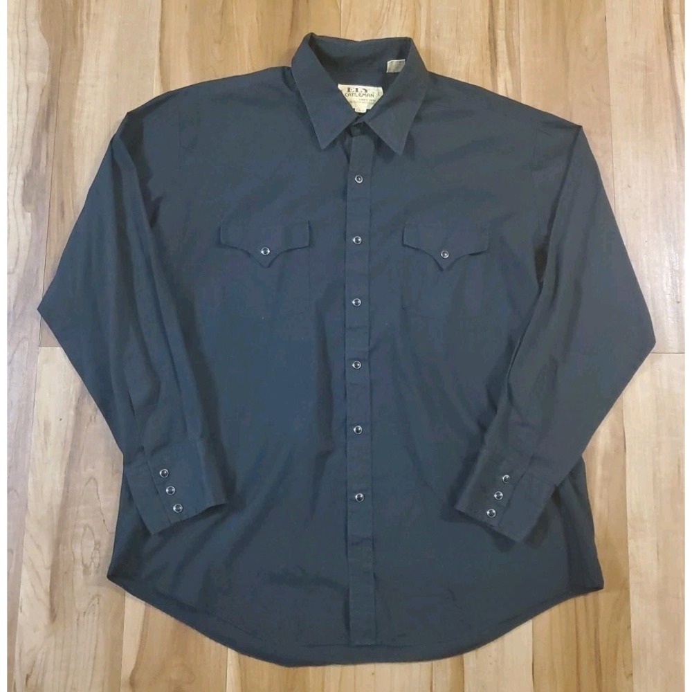 Ely Cattleman Men's XL 17.5x35 Black Pearl Snap Long Sleeve Rodeo Western Shirt